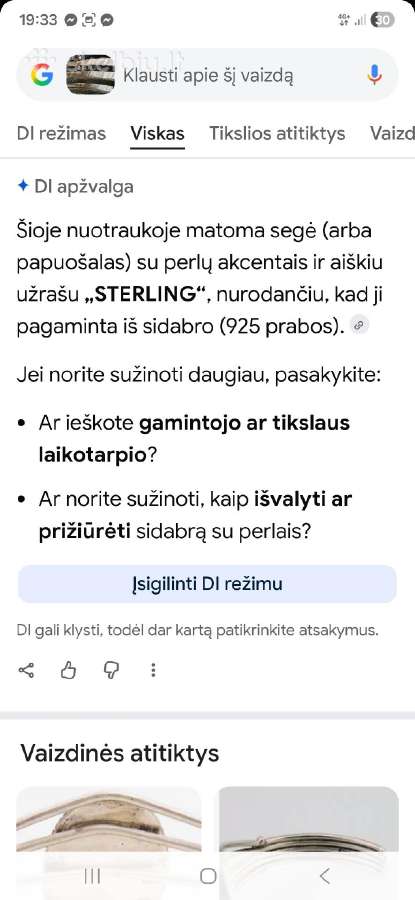Vintage sidabro sagė,18k paauksavimu ir perlais - nuotraukos Nr. 18