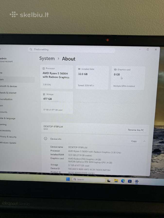 Lenovo Ideapad Gaming 3 15ach6 32gb - nuotraukos Nr. 12
