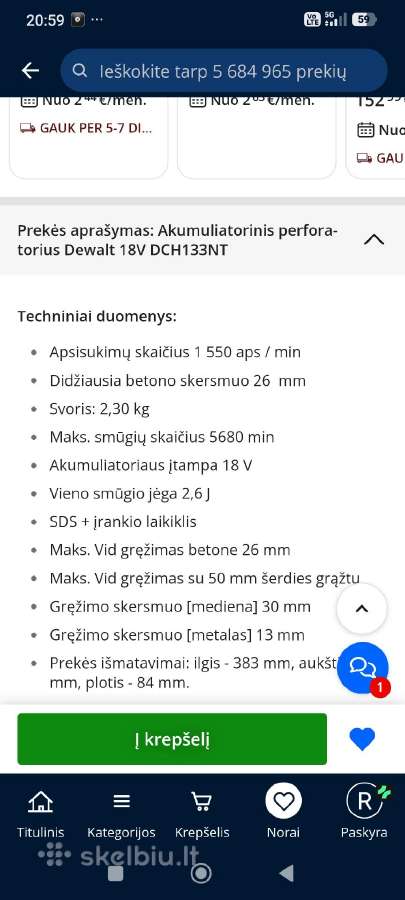 Perforatorius Dewalt 18v Dch133nt - nuotraukos Nr. 6