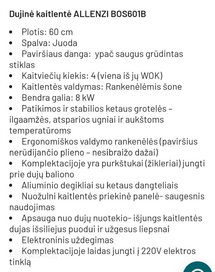Dujinė kaitlentė Allenzi Bos601b Įmontuojama - nuotraukos Nr. 4