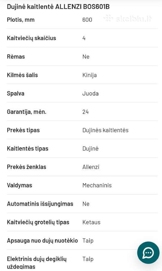 Dujinė kaitlentė Allenzi Bos601b Įmontuojama - nuotraukos Nr. 3