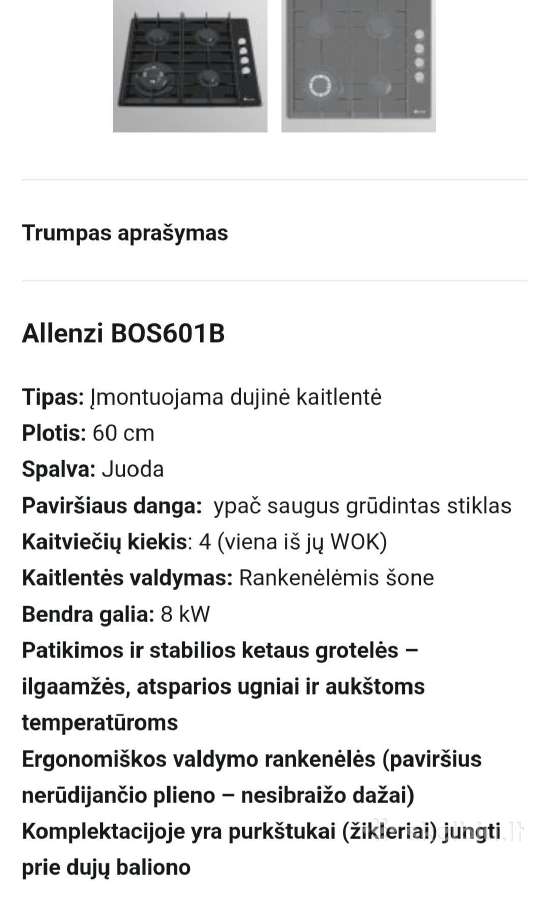 Dujinė kaitlentė Allenzi Bos601b Įmontuojama - nuotraukos Nr. 8