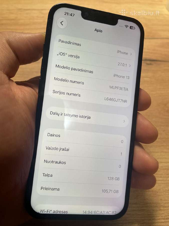 iPhone 13 midnight 128gb 100% originali baterija - nuotraukos Nr. 3