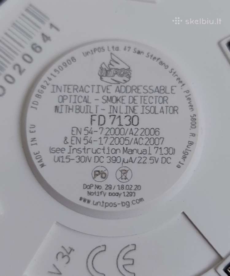 Gaisro jutikliai Unipos Fd7130 su bazėmis Db7100 - nuotraukos Nr. 4