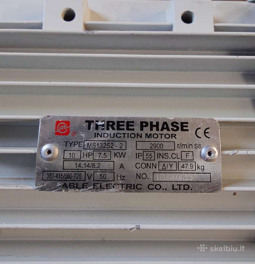 Trifazis elektros variklis, 7,5 kw 2900 aps, 38 mm - nuotraukos Nr. 7