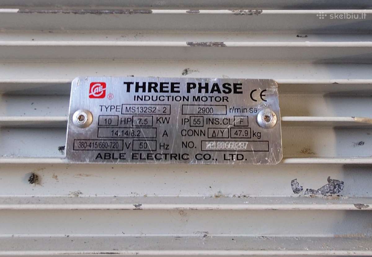 Trifazis elektros variklis, 7,5 kw 2900 aps, 38 mm - nuotraukos Nr. 8
