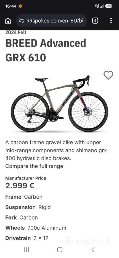 Felt breed carbon gravel dviratis 2x12 GRX 51cm S - nuotraukos Nr. 6