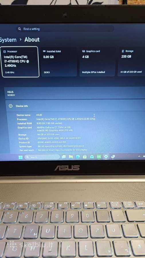 Asus N550j i7/8gb RAM/256gb SSD/GT 750m 4gb - nuotraukos Nr. 4