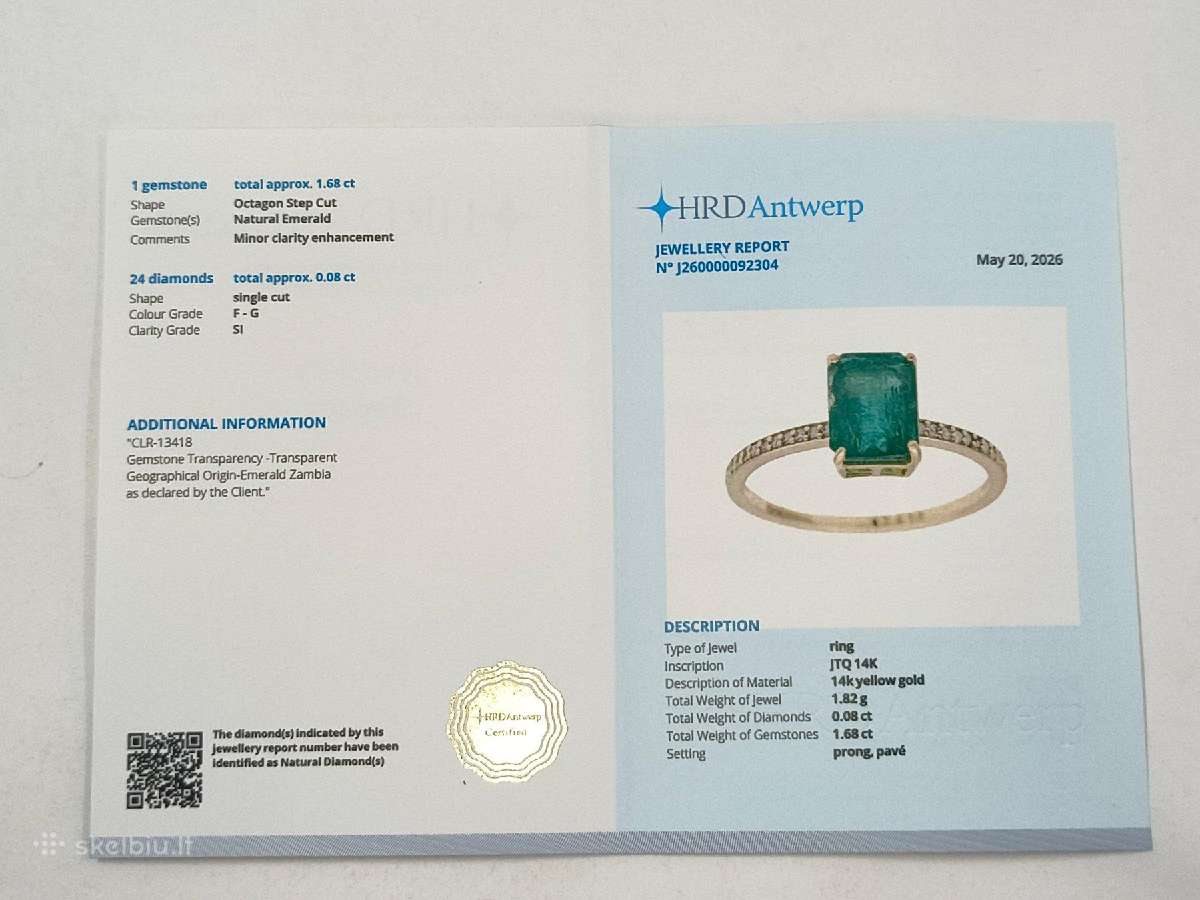 Auksinis žiedas su 1.68ct Natūraliu Smaragdu - nuotraukos Nr. 4