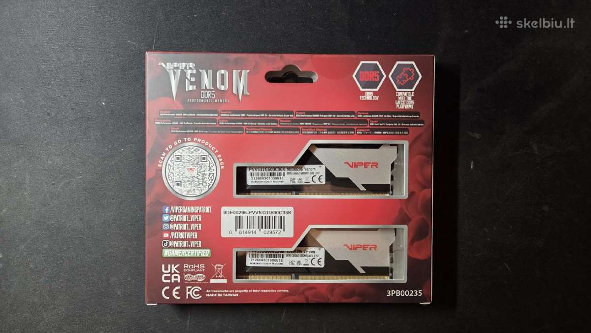 Nauji + Garantija Viper Venom Ddr5 32gb 6000mt/s - nuotraukos Nr. 2