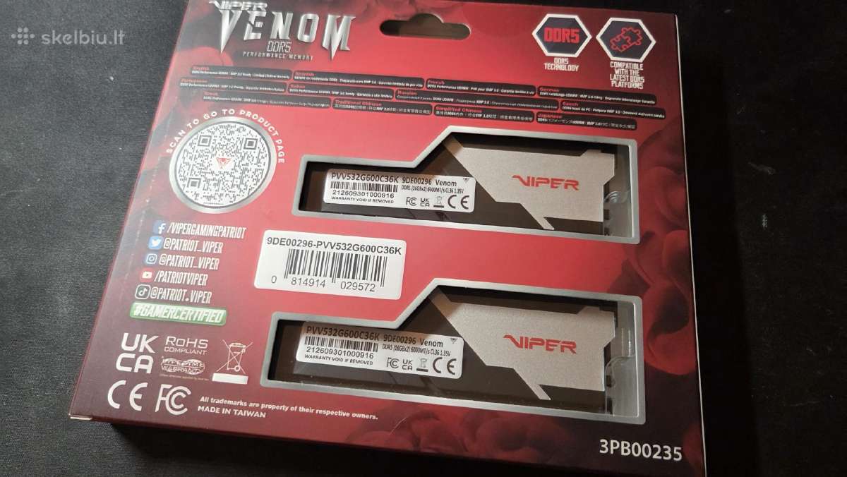 Nauji + Garantija Viper Venom Ddr5 32gb 6000mt/s - nuotraukos Nr. 3
