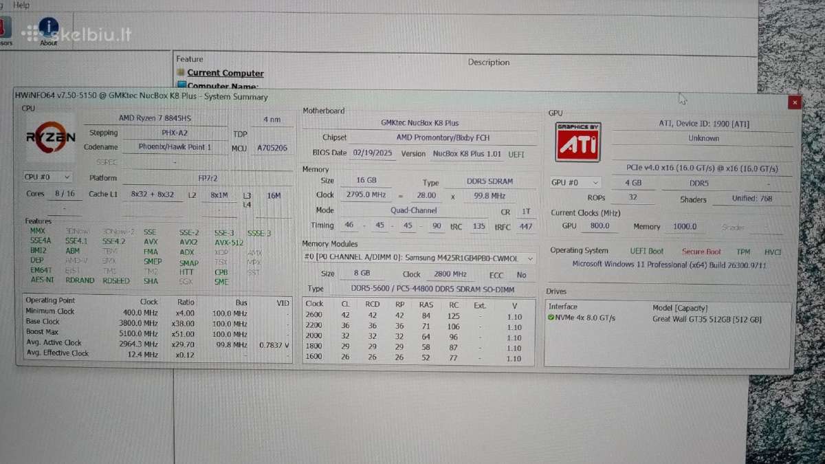 Gmktec K8plus,ryzen7,16/64gb RAM,512gb SSD - nuotraukos Nr. 5