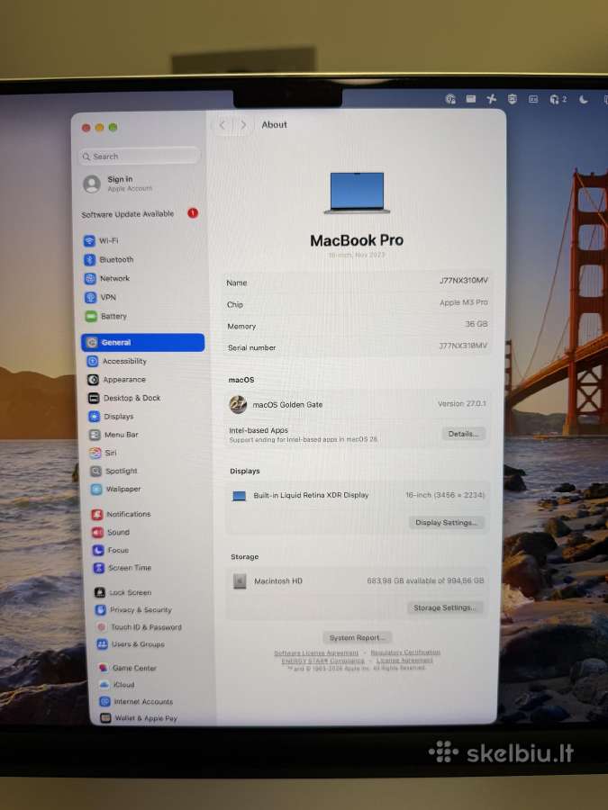 MacBook Pro 16" M3 Pro, 36 GB RAM, 1 TB SSD - nuotraukos Nr. 7