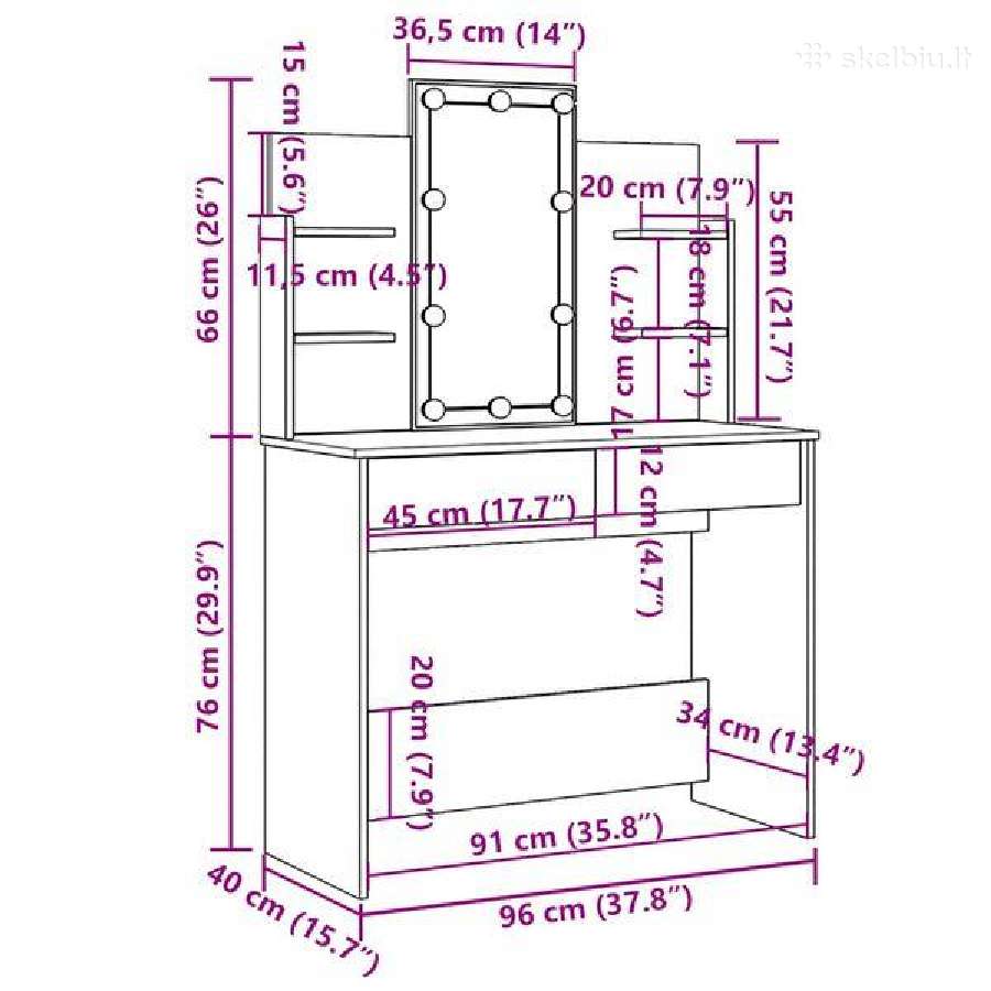 Kosmetinis staliukas su LED vidaxl(837895) - nuotraukos Nr. 5
