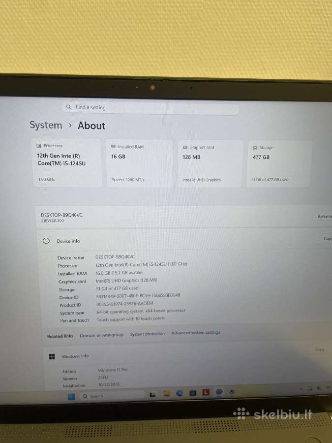 Lenovo Thinkpad T16 Gen 1 i5-1245u 16gb 512gb SSD - nuotraukos Nr. 8