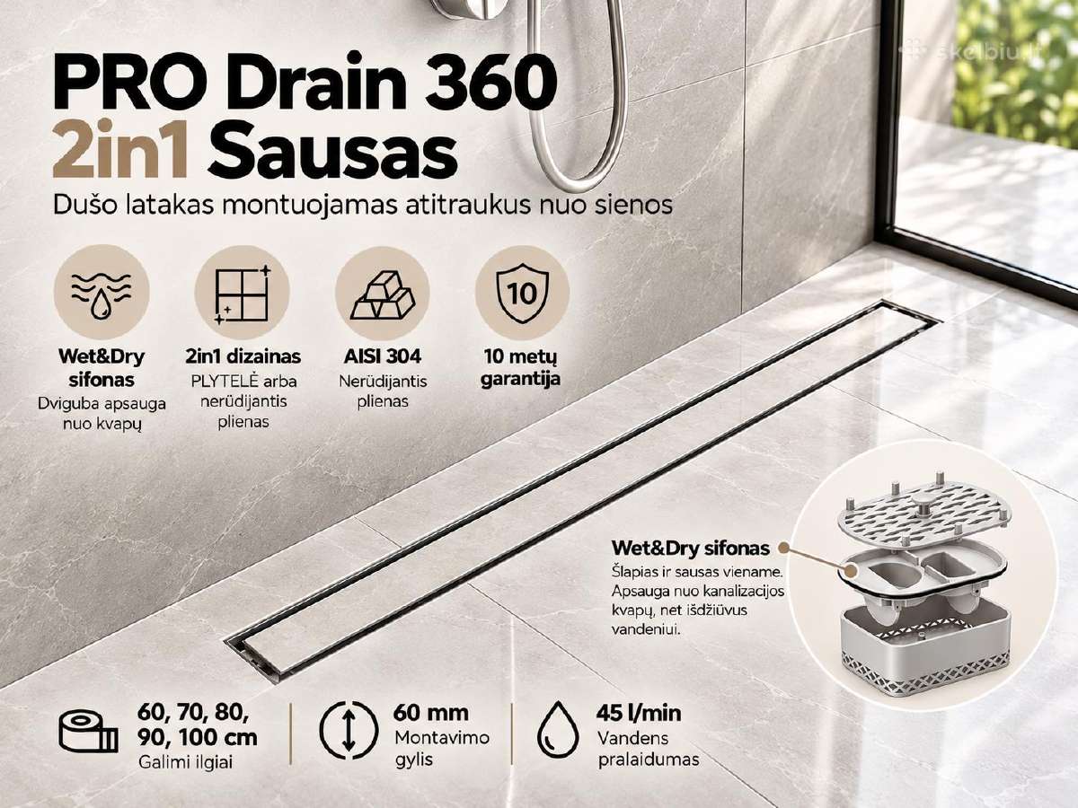 Dušo latakas Pro Drain 360 2in1 Sausas - nuotraukos Nr. 4