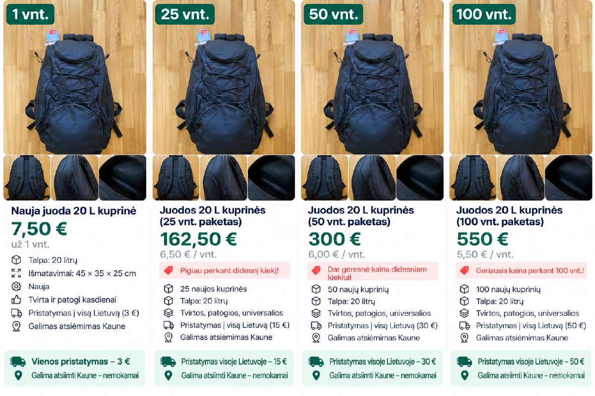 50 naujų juodų 20l kuprinių – didmena - nuotraukos Nr. 4