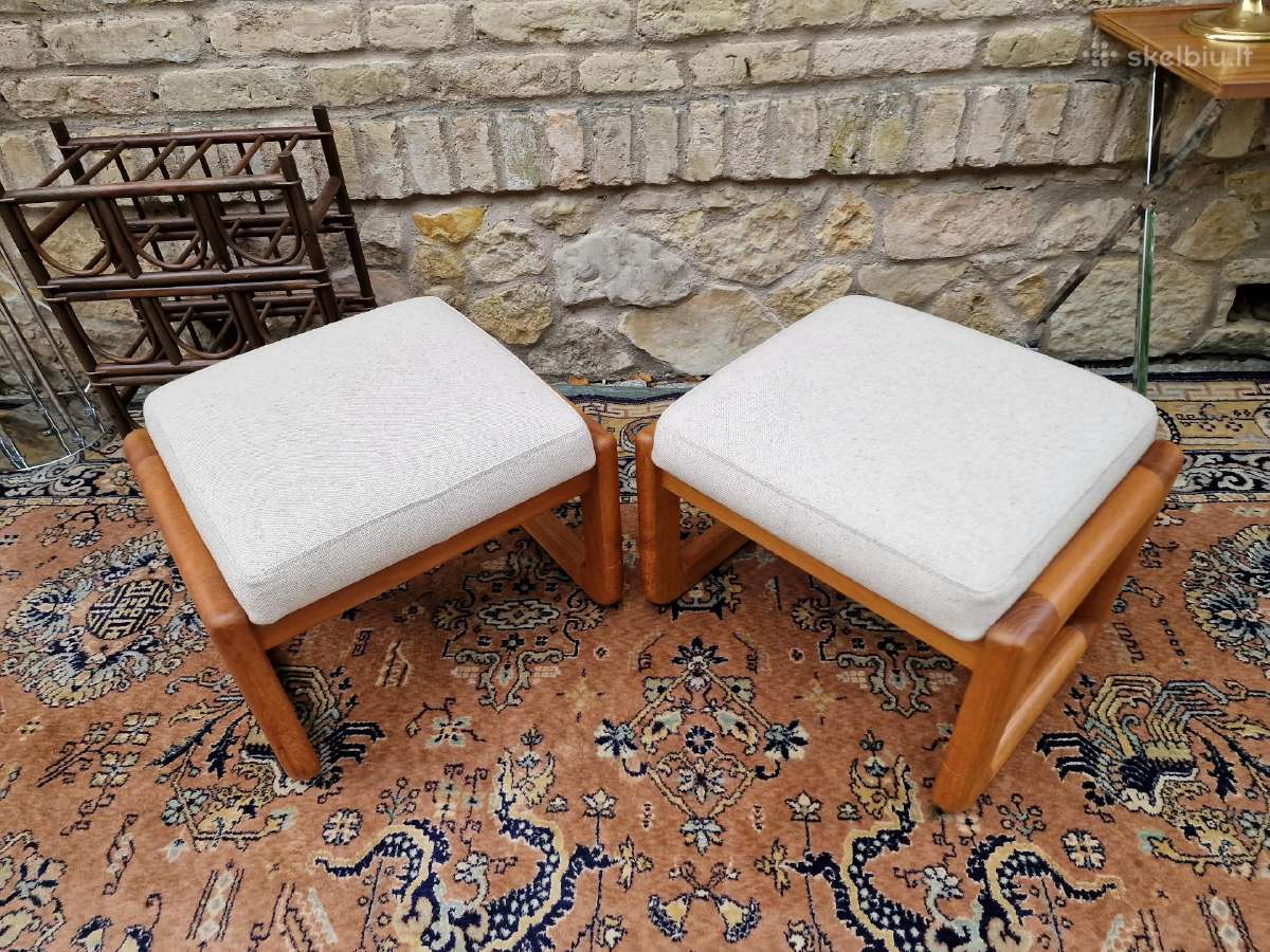 Vintažiniao mid century tikmedžio pufai - nuotraukos Nr. 5