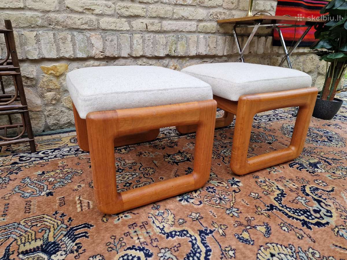 Vintažiniao mid century tikmedžio pufai - nuotraukos Nr. 6