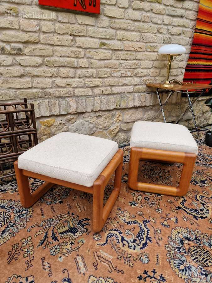 Vintažiniao mid century tikmedžio pufai - nuotraukos Nr. 20