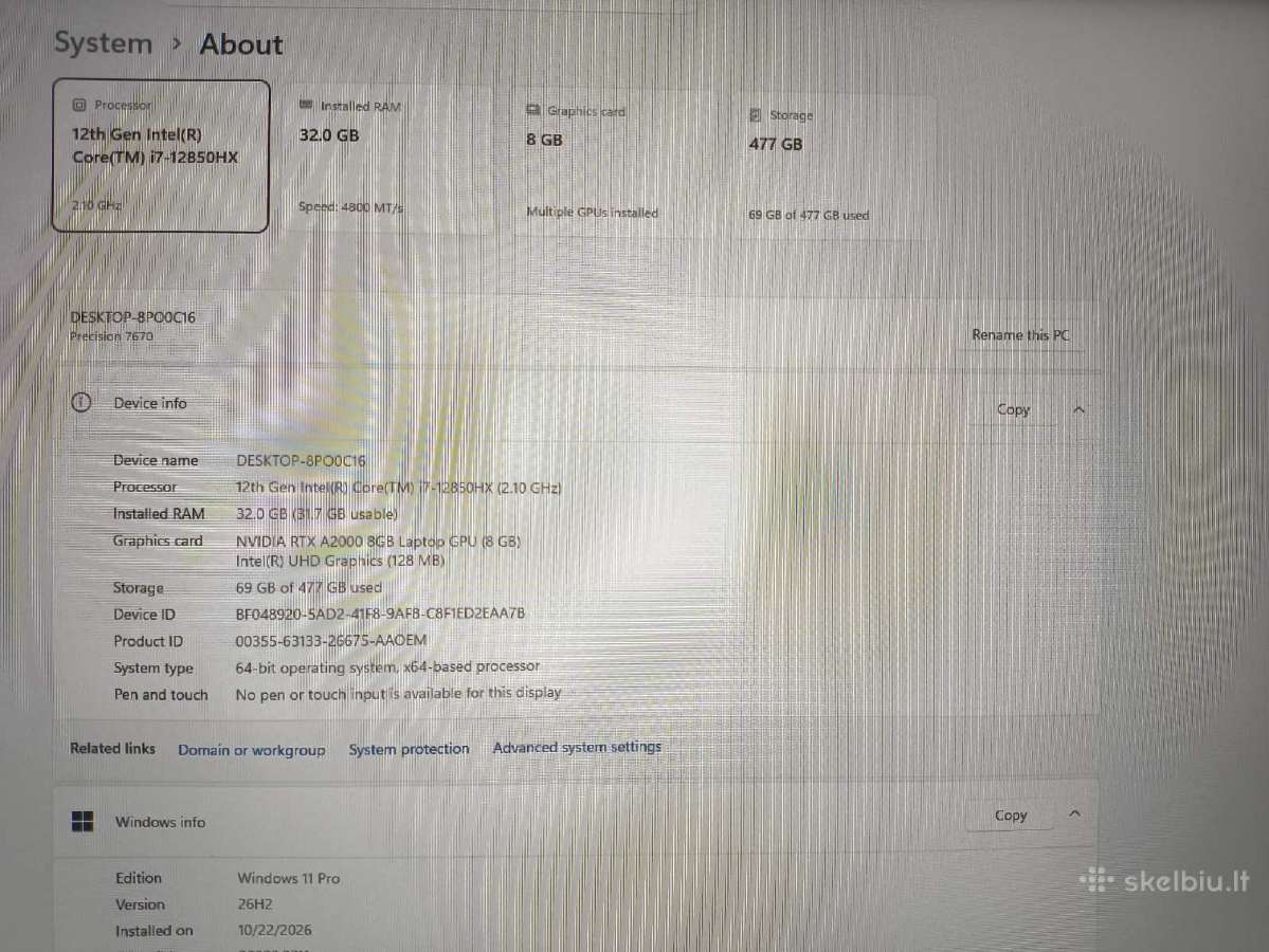 Precision 7670 i7-12850hx 32gb Rtx A2000 8gb A Gra - nuotraukos Nr. 4