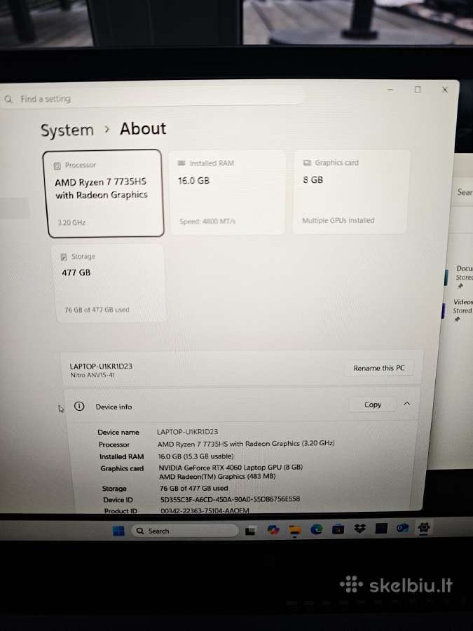 Acer Nitro V15, Rtx 4060, Ryzen 7 - nuotraukos Nr. 2