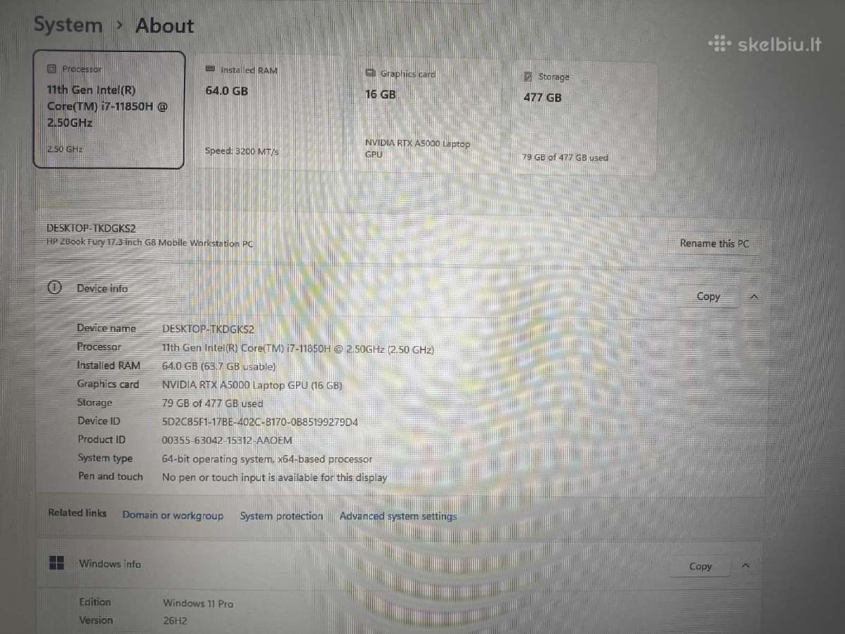 Zbook 17 G8 I7-11850h 64gb 512gb Rtx A5000 16gb - nuotraukos Nr. 4