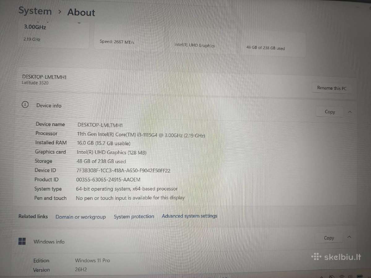 Latitude 15.6 Fhd Ips i3-1115g4 16/256gb 22% - nuotraukos Nr. 4