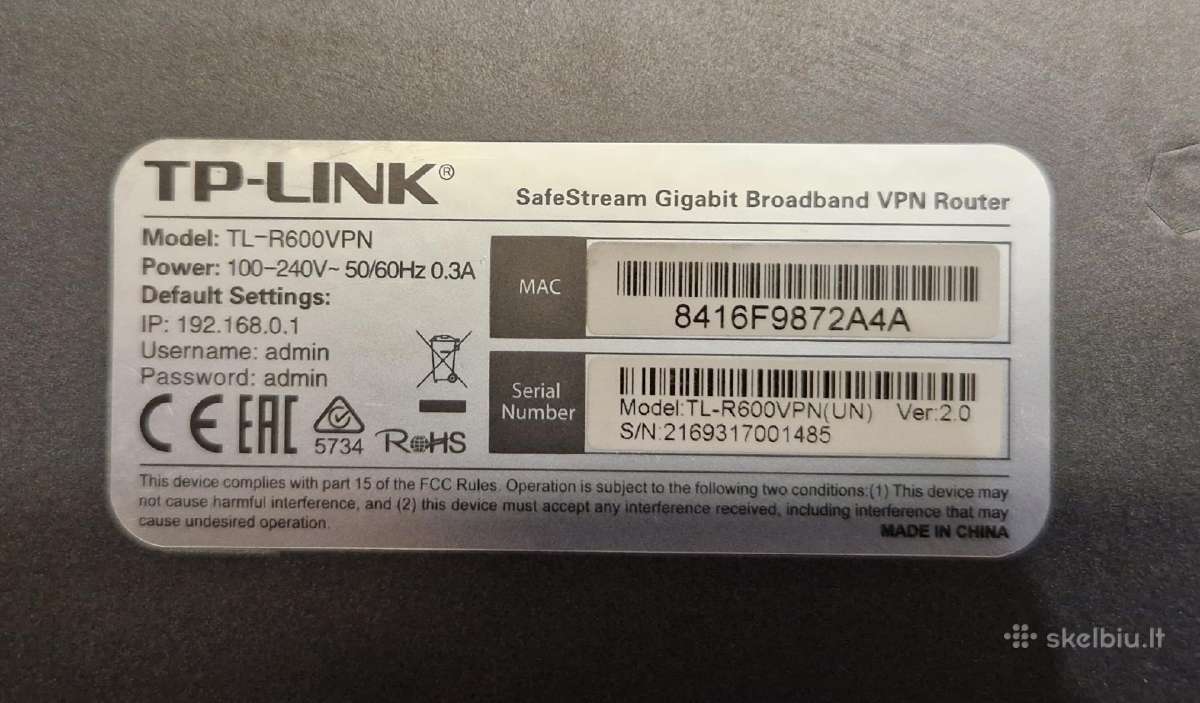 Router (maršrutizatorius) Tp-link Tl-r600vpn - nuotraukos Nr. 6