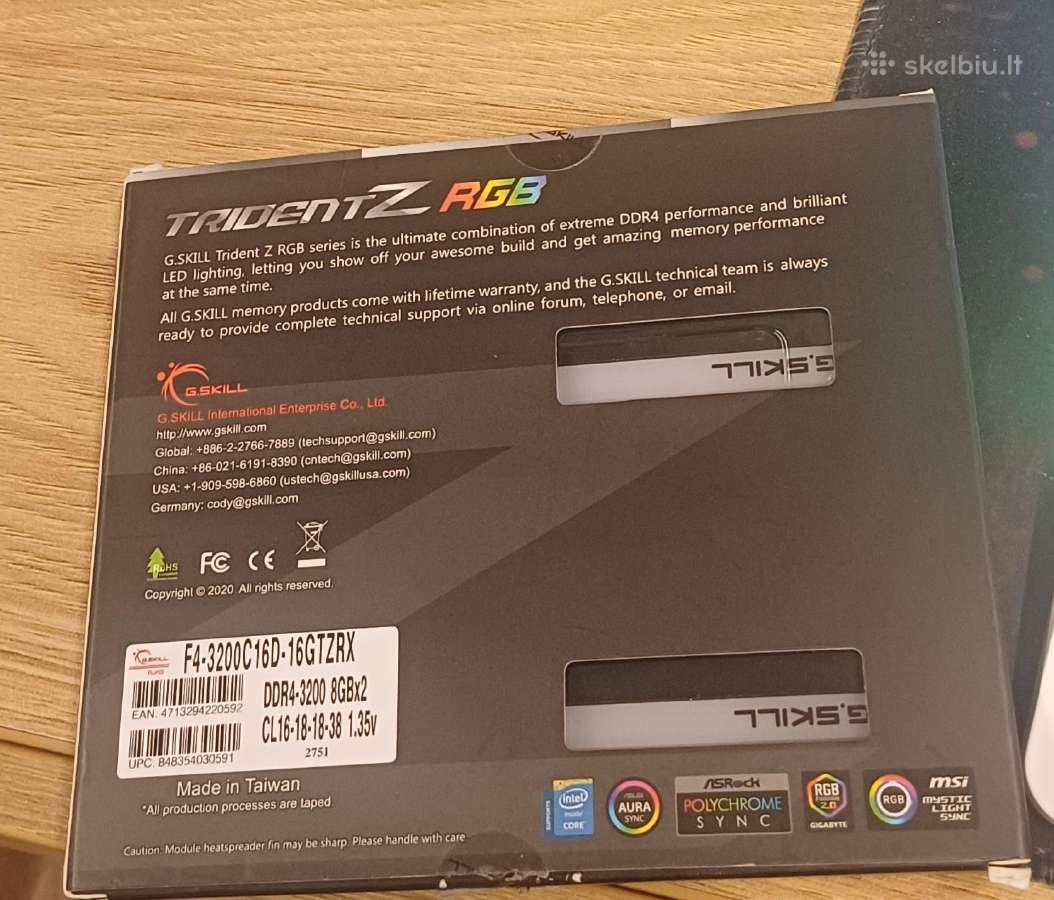 Trident z rgb ddr4 2x8gb Cl16 ramai - nuotraukos Nr. 3