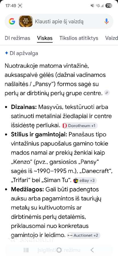 Vintage sagė paauksuota 12k su perlais - nuotraukos Nr. 11
