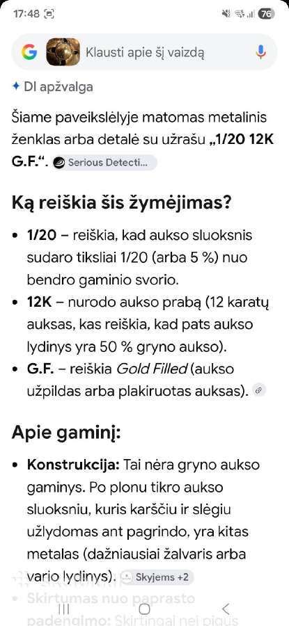 Vintage sagė paauksuota 12k su perlais - nuotraukos Nr. 13