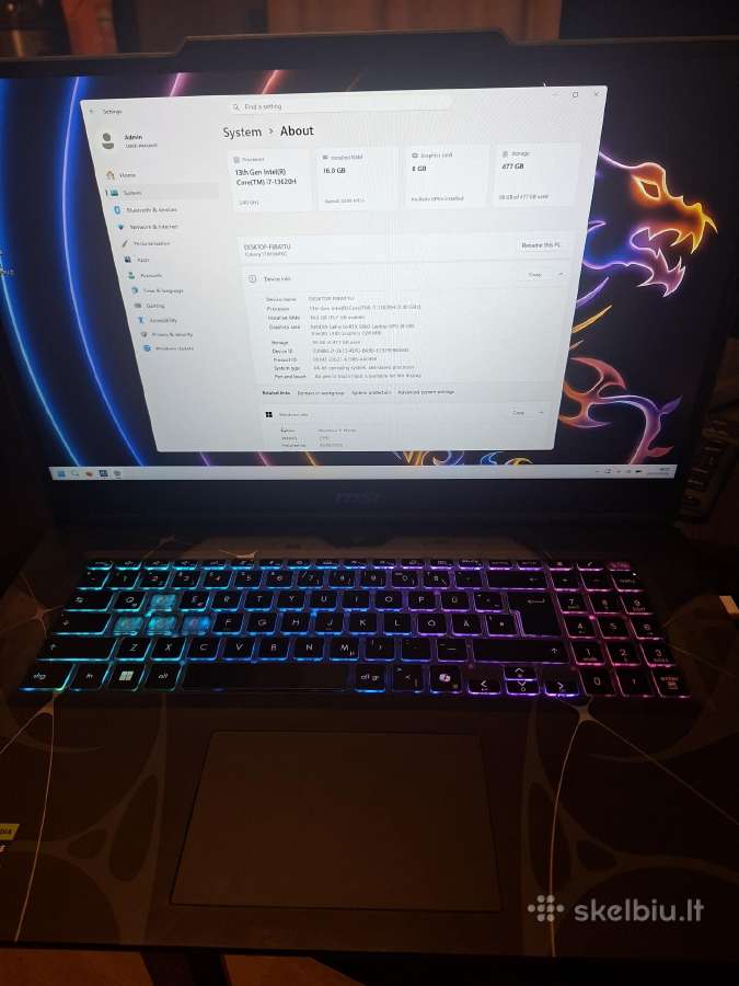 13 gen i7 rtx 5060 8gb SSD 512 RAM ddr5 16 GB - nuotraukos Nr. 2