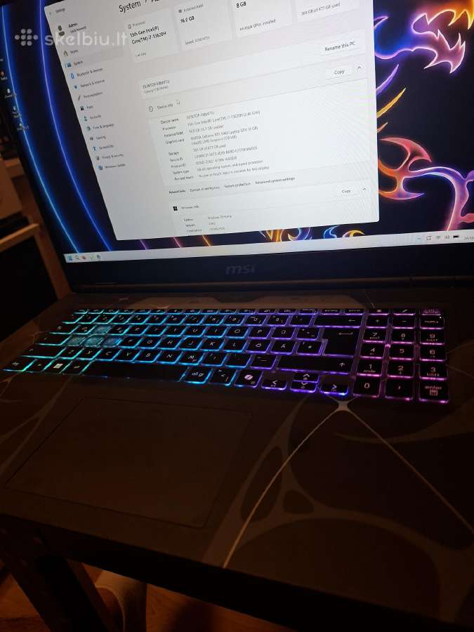 13 gen i7 rtx 5060 8gb SSD 512 RAM ddr5 16 GB - nuotraukos Nr. 6
