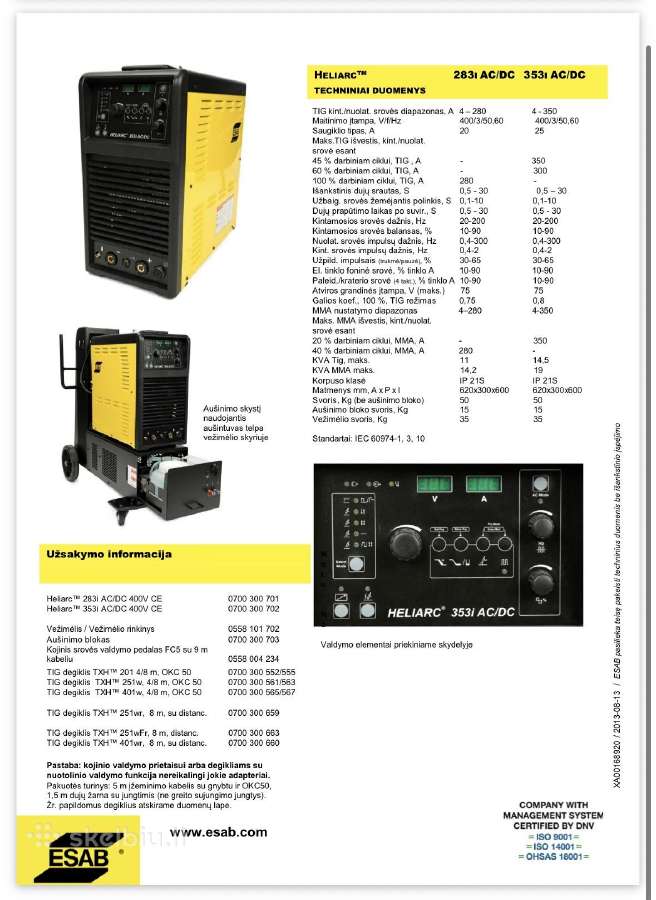 Suvirinimo aparatas esab heliarc 283i ac/dc - nuotraukos Nr. 10