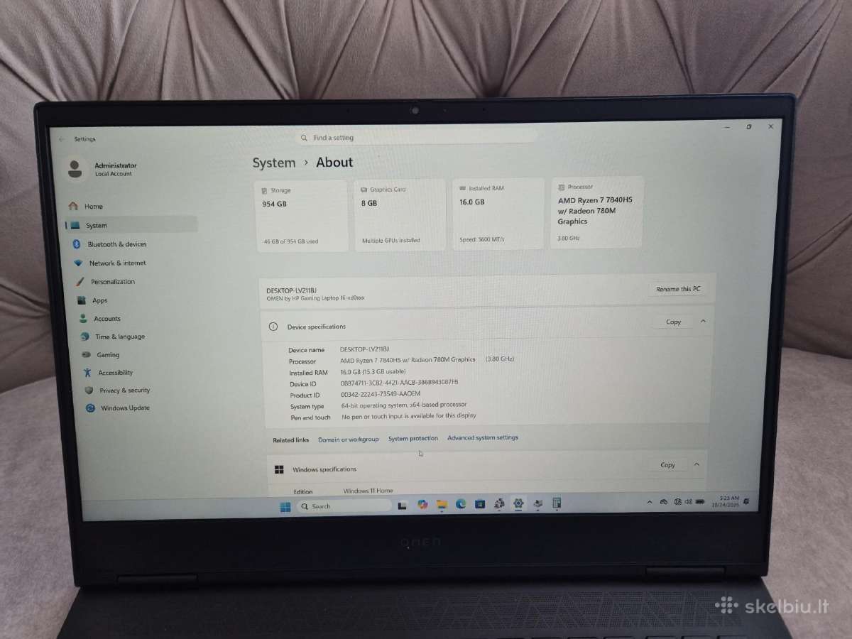Hp Omen 16 Ryzen 7 7840hrtx 4060 8gb 16gb 1tb SSD - nuotraukos Nr. 3