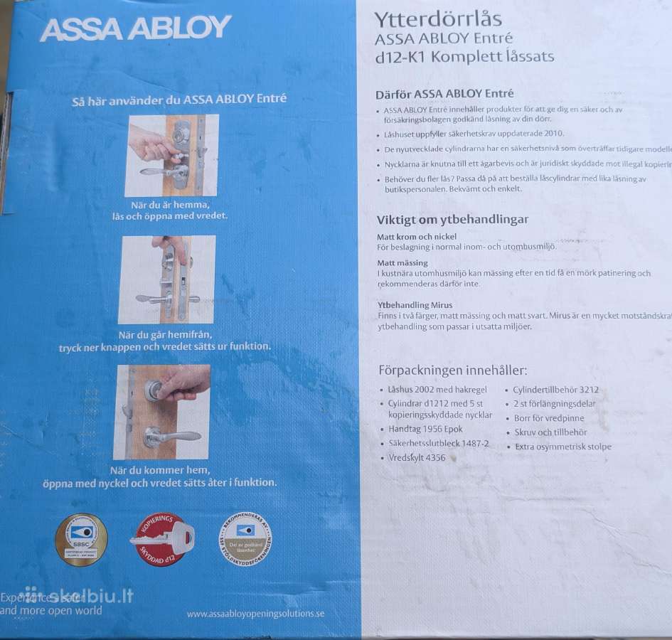 Švediškas laukinių durų spynos komplektas Assa - nuotraukos Nr. 5
