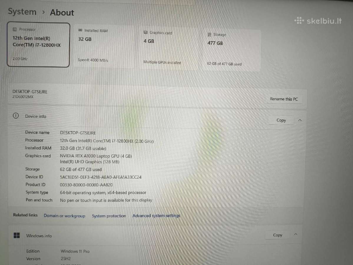 Thinkpad P16 i7-12800hx 32gb 512gb A1000 4gb 0% - nuotraukos Nr. 4