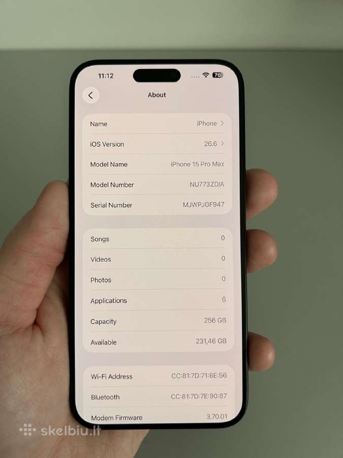 iPhone 15 Pro Max 256 GB Black Titanium - nuotraukos Nr. 6