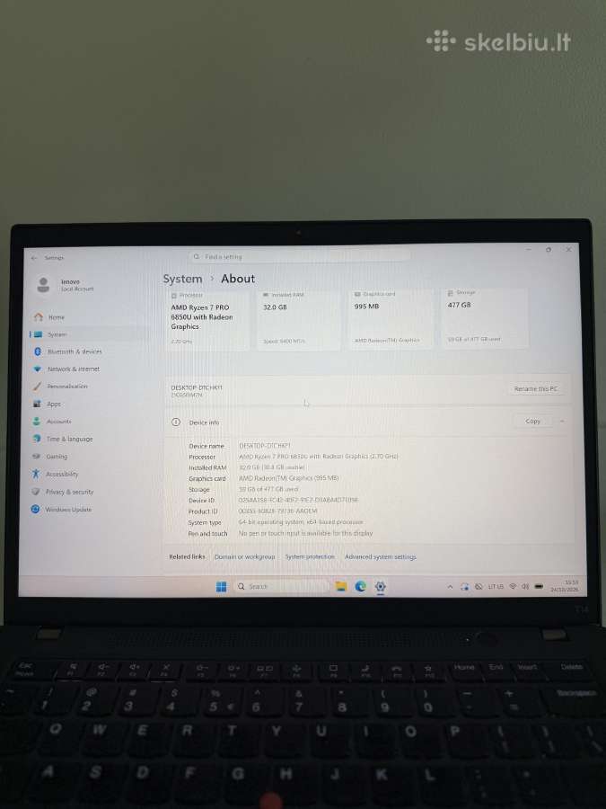 Lenovo Thinkpad T14 Gen 3 Ryzen 7 Pro 32 GB RAM 84 - nuotraukos Nr. 2