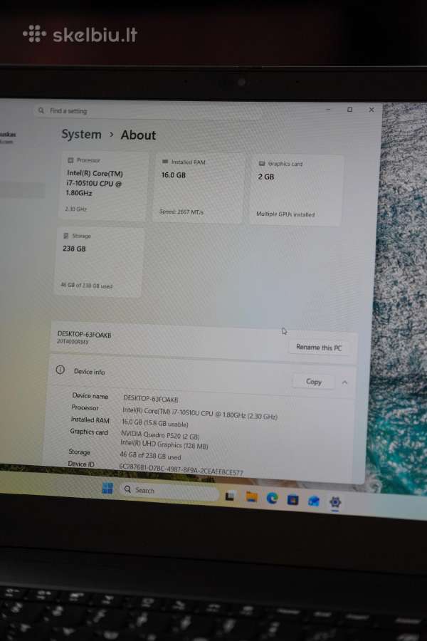 Lenovo Thinkpad P15s Gen 1 i7 16 GB RAM - nuotraukos Nr. 6