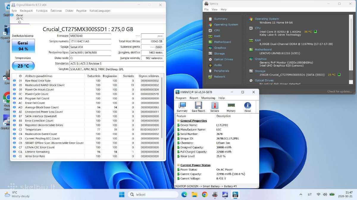 Lenovo i5-8250u 8ram 275ssd 14 Full HD - nuotraukos Nr. 11