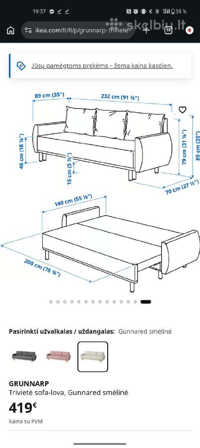 Ikea Grunnarp sofa-lova - nuotraukos Nr. 2