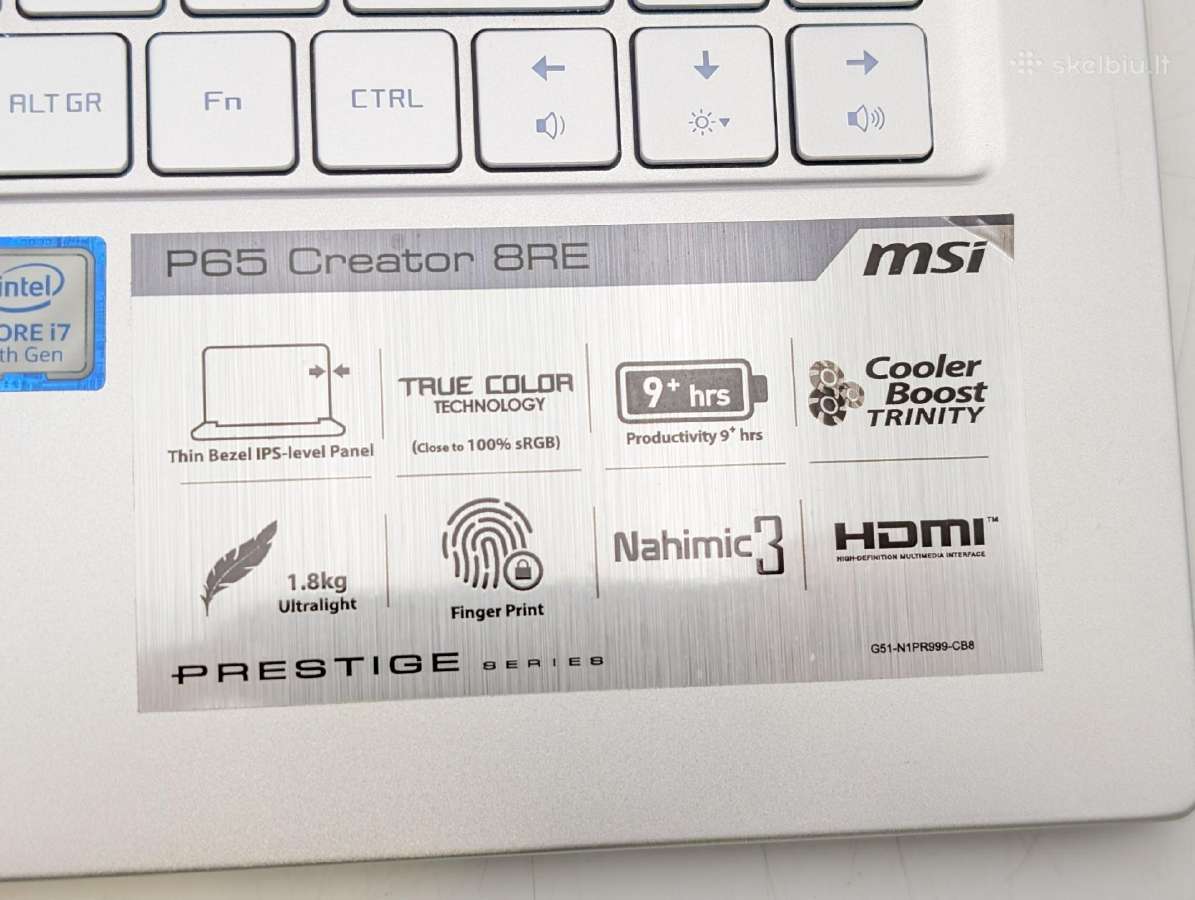 Msi Prestige P65 i7-8750h 16gb Gtx 1060 6gb - nuotraukos Nr. 5