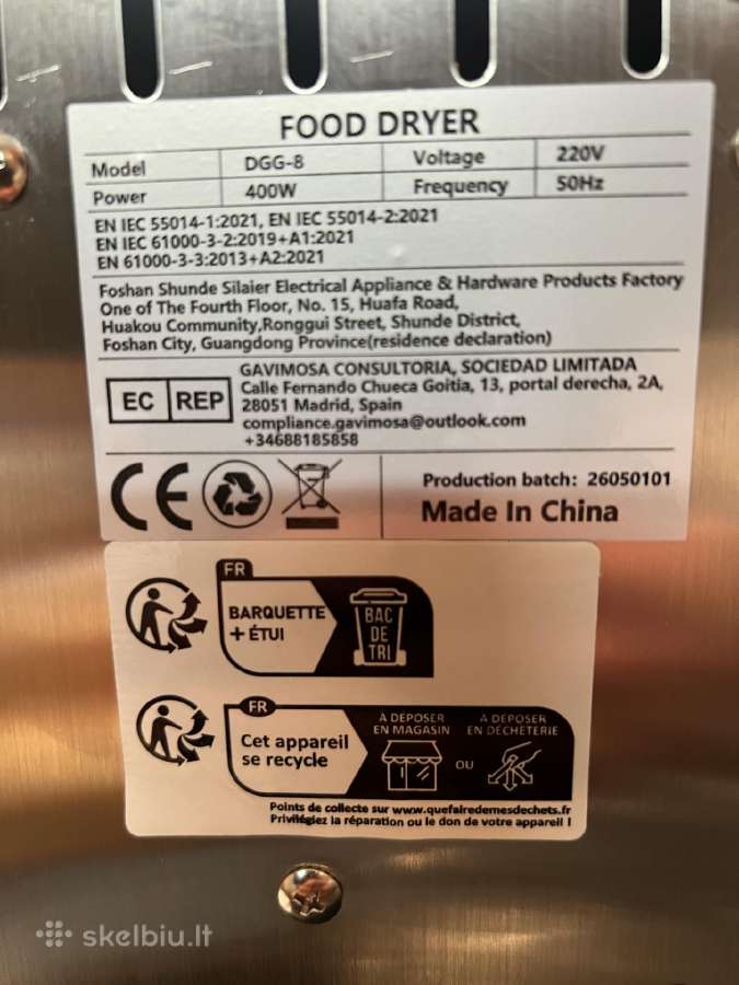 Elektrinė maisto džiovyklė Dgg-8 – 400 W - nuotraukos Nr. 3