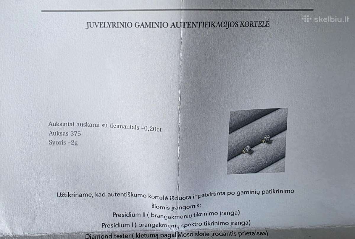 Auksiniai 375 auskarai su deimantais 0.20 ct - nuotraukos Nr. 3