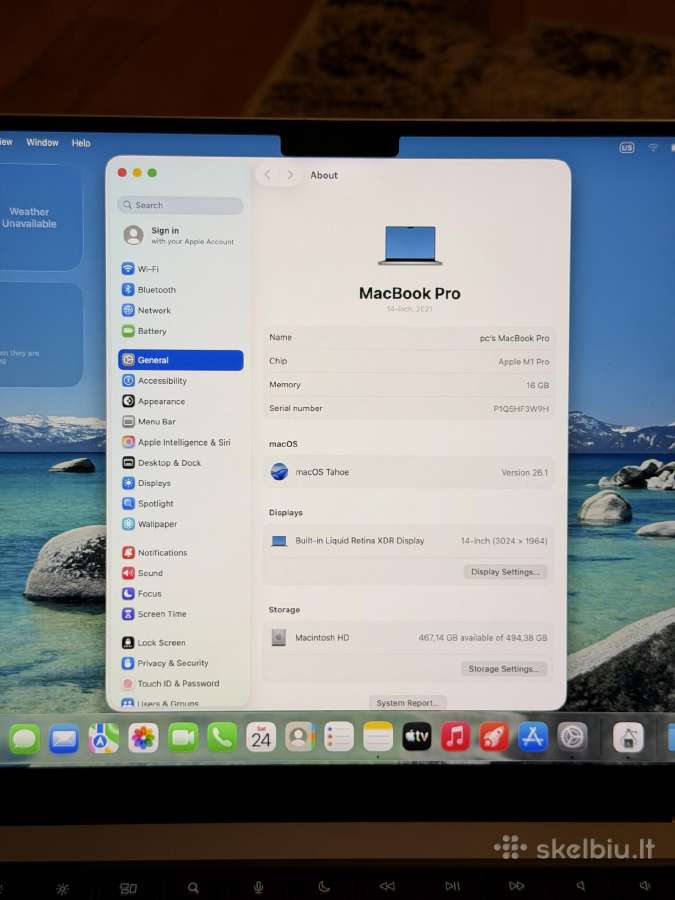 MacBook Pro 14 M1 Pro/16gb RAM/512gb - nuotraukos Nr. 4