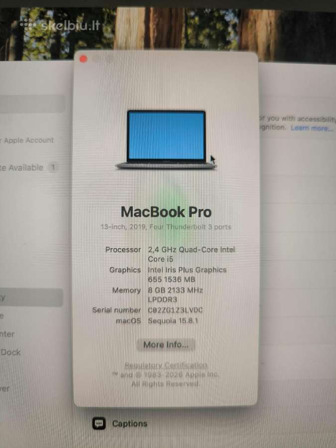 Parduodamas MacBook Pro 13 (2019) Touch Bar 2 - nuotraukos Nr. 5