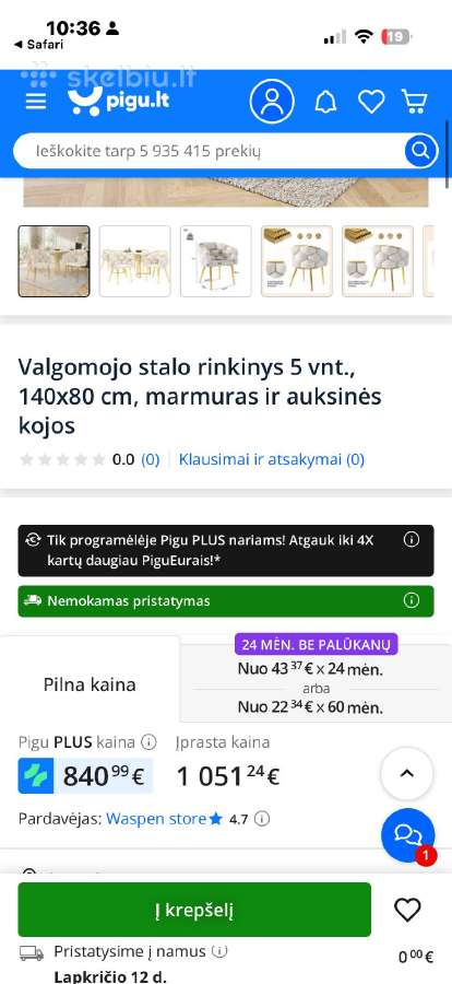 Valgomojo stalo rinkinys 4 vnt., 140x80 cm, - nuotraukos Nr. 5