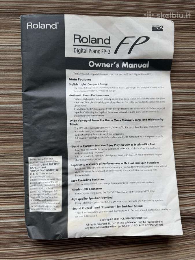 Roland Fp-2 pianinas, pilnas komplektas - nuotraukos Nr. 5
